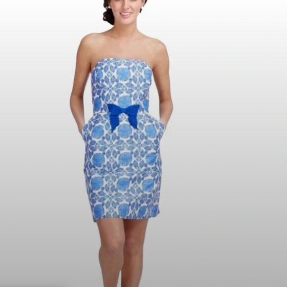 Vineyard Vines Dresses & Skirts - VINEYARD VINES Blue Shell Strapless Bow Dress, Size 0